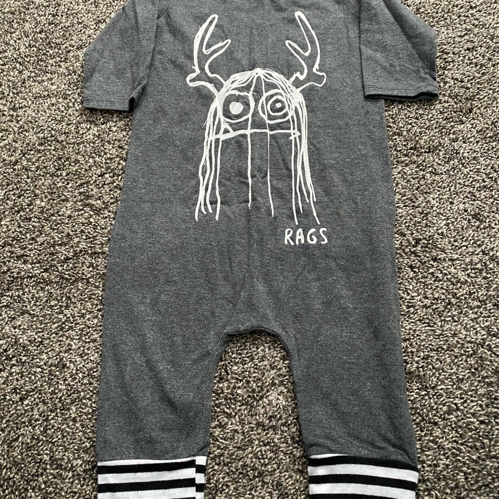 Rags to Raches Charcoal Gray Bodysuit with Striped Legs